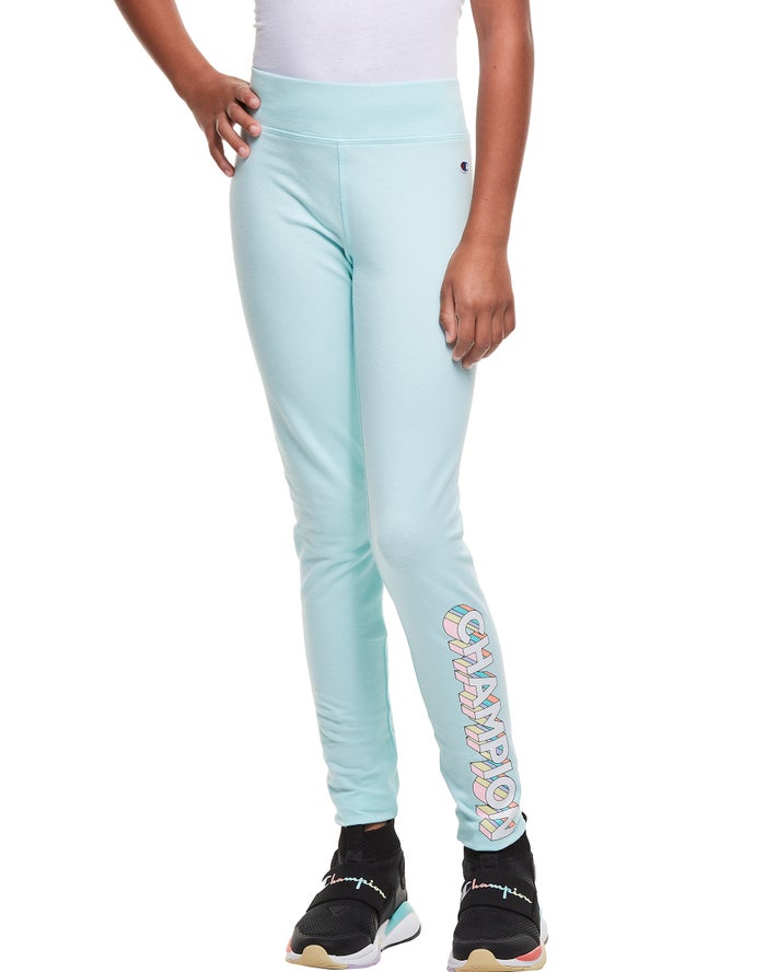 Champion Pige Leggings LyseBlå - Drop Shadow Logo - Danmark KXW-296137